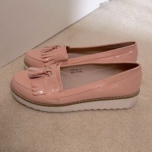 Blush closed-toe pleather espadrilles